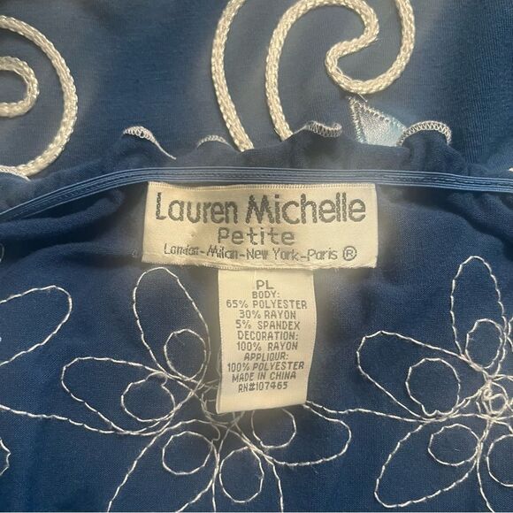 Vintage Lauren Michelle Petite Blue White Floral Blouse PL Large - Picture 6 of 8